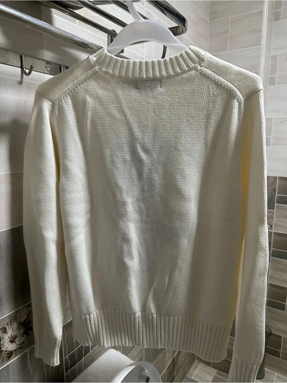 Polo by Ralph Lauren Cream Teddy Bear Crewneck Sweater with Pink Coat - Picture 3 of 5